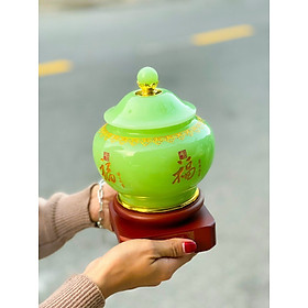 Thố, hũ tài lộc đựng mứt, trà, cà phê đá mã não cao cấp - cao 23cm , đường kính 17cm