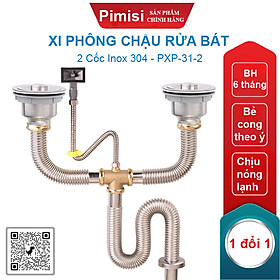 Xi Phông Chậu Rửa Bát 2 Hố Pimisi PXP-31-2 Inox Cao Cấp Kiểu Chun Uốn - Kim Loại Bẻ Cong Được, Thoát Nước Nhanh, Dùng Để Xả Thải Nước Bồn Rửa Chén 2 Hộc Thu 110 Inox 304, Chống Mùi Hôi Và Côn Trùng Gián, Chuột Cắn Phá - Có Đầu Thoát Tràn | Hàng Chính Hãng