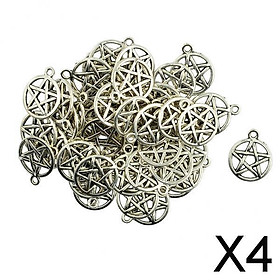 4x50 Pieces Tibetan Silver Alloy Round Star Pentacle Jewelry DIY Making Charms