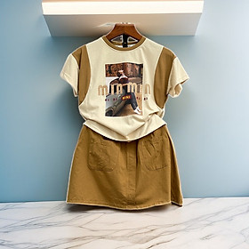 Set váy bé gái rời cộc tay size đại 6-12 tuổi in hình và chữ minmin thấm hút mồ hôi cao cấp kiểu dáng thời trang