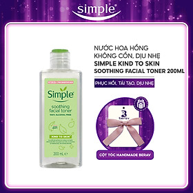 Nước Hoa Hồng Simple Không Cồn, Cân Bằng Da Dịu Nhẹ Kind To Skin Soothing Facial Toner 200ml - Tặng Kèm Cột Tóc Nơ BERAV Handmade Annie Ribbon Giao Màu Ngẫu Nhiên