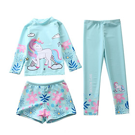 Đồ bơi bé gái, tay dài quần dài chống nắng, set 3 món, chất vải mềm mại, co giãn có size cho bé từ 14kg đến 34kg