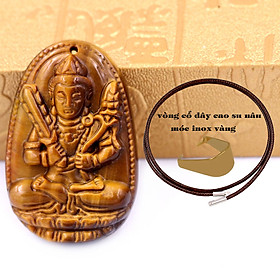 Mặt dây chuyền Phật Hư không tạng đá mắt hổ 2.2 x 3.6cm kèm vòng cổ dây cao su nâu + móc inox, Phật bản mệnh