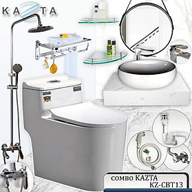 Mua Combo Thiết Bị Nhà Tắm Cao Cấp KAZTA KZ-CBT13: Bồn Cầu Xả Xoáy Nắp Êm-Lavabo Đặt Bàn Đá-Sen Tắm Đứng Nóng Lạnh-Kèm Bộ Phụ Kiện Nhà Tắm