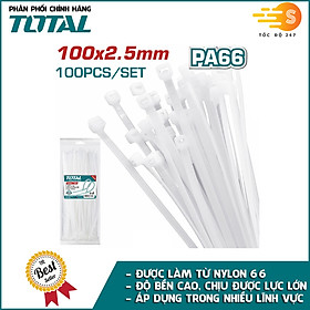 Túi 100 sợi dây rút nhựa trắng Nylon66 TOTAL THTCT1001 (2.5*100mm), THTCT15025 (2.5*150mm) và THTCT2001 (3.6*200mm)
