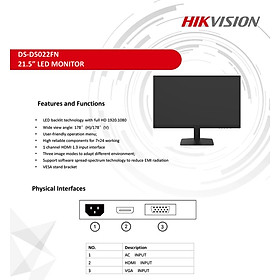 Màn Hình Máy Tính HIKVISION DS-D5022FN-C 21.5" FHD 60Hz HDMI-VGA - Hàng Chính Hãng