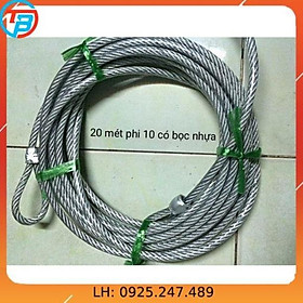 Dây Cáp Khóa Xe Chống Cắt 20m, Phi 10, Có Bọc Nhựa - Cáp Thép Thái Bình Vina