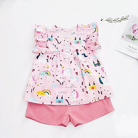 Đồ bộ cho bé gái áo hồng Pony ngựa cầu vồng quần hồng set trang phục bé gái từ 1-10 tuổi (8-36kg)