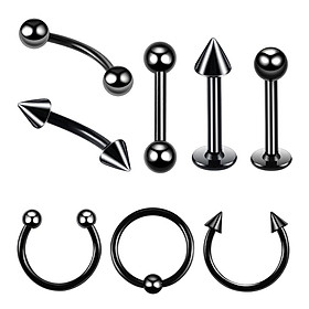 8 Pieces Black Nose Lip Tongue Studs Eyebrow Tragus Ring Piercings 16g 6mm