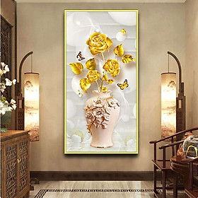 Tranh đơn canvas treo tường Decor Họa tiết hoa hồng vàng sang trọng, hiện đại - DC189
