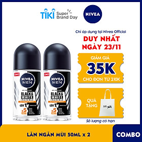 Combo 2 Lăn Ngăn Mùi NIVEA MEN Black & White Ngăn Vệt Ố Vàng Vượt Trội 5in1 (50ml) - 85392