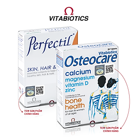 Bộ Sản Phẩm Vitabiotics OSTEOCARE Giúp Xương Chắc Khỏe 30 Viên Và PERFECTIL Làm Đẹp Da, Tóc & Móng 30 Viên