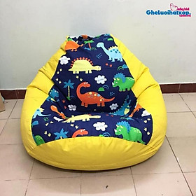 Mua Vỏ ghế dáng lê họa tiết khủng long  4 cỡ  thô canvas phối da lộn (chưa có hạt xốp)