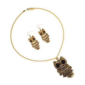 Gypsy Bohemian Vintage Alloy Sweet Owl Pendant Necklace Dangle Earrings Set
