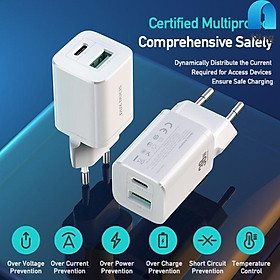 Cốc Sạc Nhanh PD + QC3.0 Hai Cổng 30w Phích Cắm EU Tiện Dụng Dành Cho Điện Thoại
