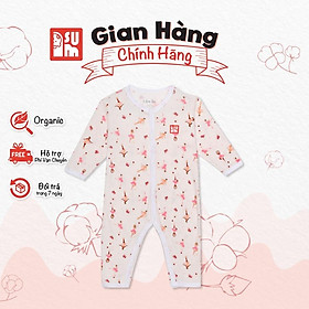 Quần áo sơ sinh bé trai bé gái IAMSU bộ quần áo sơ sinh body liền thân cài thẳng dài tay vải sợi cotton organic nhập Hàn