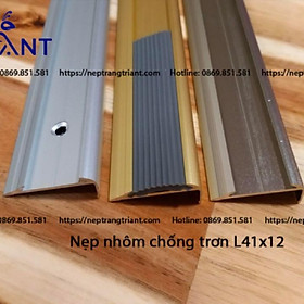 Nẹp nhôm chữ L, nẹp nhôm L41x12, nẹp chống trơn trượt chữ L bậc thang, dễ thi công có kèm dây cao su - nhôm