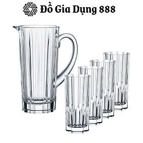 Bộ Bình Ly Pha Lê Nachtmann Aspen, Set Bình Ly Thủy TInh Trang Trí Bàn Tiệc, Bình 1190ml, 4 Cốc 309ml, Nhập Đức