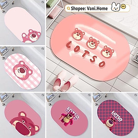 Mua Thảm chùi chân gấu dâu LOTSO mẫu mới - Thảm lau chân silicon gấu hồng siêu mềm thấm hút nước chống trượt