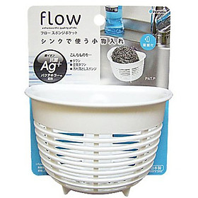 Mua Combo Giá để giẻ rửa bát hình rổ màu trắng + Set 5 miếng xốp rửa bát có 1 mặt ráp (mẫu mới) nội địa Nhật Bản