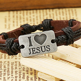 Retro Unisex Jewelry I Love Jesus Leather Bracelet Women Casual Vintage Men