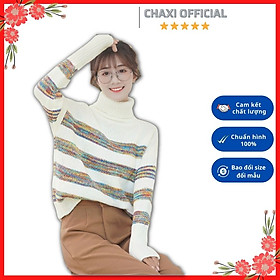 Áo len nữ cổ lọ sọc màu phom rộng kiểu Hàn ulzzang - DL41264 - Hàng Quảng Châu