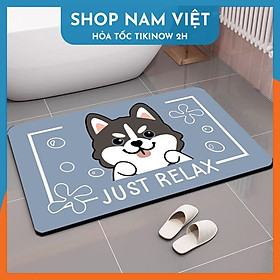 Thảm Chùi Chân 4 Lớp Siêu Thấm Hút - Họa Tiết Hoạt Hình - Chính Hãng NAVIVU - Relax - Chó husky