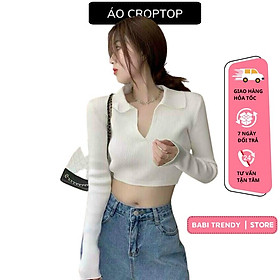 Áo Croptop Nữ Cổ V tay dài ôm dáng gợi cảm phong cách hàn quốc trẻ trung năng động - Babi Trendy CT27
