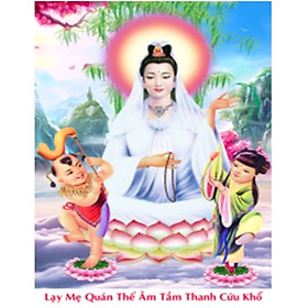 Mua Tranh Đính Đá Mẹ Quan Âm Và Đồng Tử (Chưa Đính) - YN5371