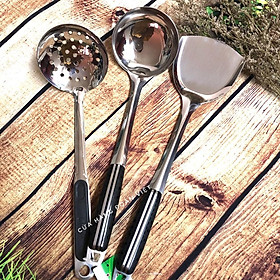Mua Bộ 3 Vá Sạn Muỗng Inox - Cán Đen Cao Cấp. Đồ Gia Dụng nhà bếp pha chế làm bánh nguyên liệu