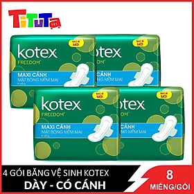 Hình ảnh Combo 4 Băng Vệ Sinh Maxi 23cm Kotex FreeDom Mặt Bông Mềm Mại 8 miếng