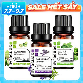 Combo 3 Tinh dầu SENSELAB nhập khẩu Ấn Độ: Tinh Dầu Sả Chanh (10ml) + Tinh Dầu Oải Hương (10ml) + Tinh Dầu Bạc Hà (10ml) - Tinh dầu thiên nhiên nguyên chất