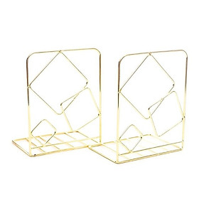 Giá Chặn Sách Kim Loại Để Bàn Hình Vuông - Màu Vàng (Bộ 2 Cái)