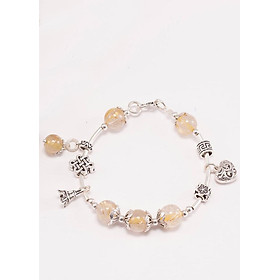 Vòng tay thạch anh tóc vàng phối charm trái tim bạc (10mm) Ngọc Quý Gemstones