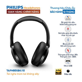 Tai nghe Bluetooth Philips Hi-Res Audio - TAPH805BK/10- Màu đen- chính Hãng Phân Phối