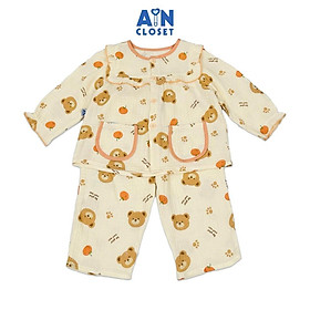 Bộ quần áo Dài bé gái hoạ tiết Gấu Nâu Xô muslin - AICDBGBKV45O - AIN Closet