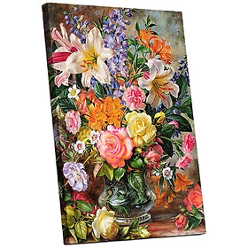 Mua Tranh sơn dầu số hóa tự tô đã căn khung 40x50cm- Y5067 lọ hoa ly và hồng