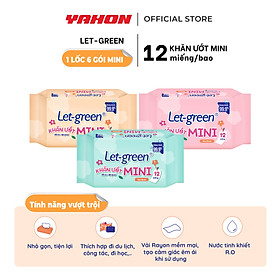 Lốc 6 gói Khăn Ướt Mini LET-GREEN 12 Miếng | Nhỏ Gọn, Tiện Lợi