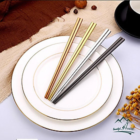 Mua COMBO Đũa  Inox 304 Đặc Ruột - Hai Màu Trắng Và Vàng - Set 5 đôi  10 đôi