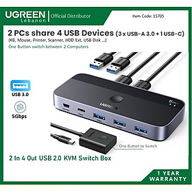 Mua Thiết Bị Chia Sẻ 3 Cổng USB 3.0  1 Cổng USB-C  Cho 2 Máy Tính Ugreen 15705 hàng chính hãng