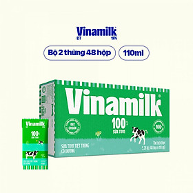 2 Thùng sữa tươi Vinamilk 100% có đường 110ml 48 hộp/thùng