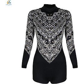 Đồ bơi liền mảnh nữ Lan Hạnh áo tay dài quần shorts Đen họa tiết 30032-DE206
