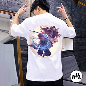 Áo thun trắng Anime, Manga Thanh g diệt quỷ Viêm trụ và Nezuko, Unisex Nam Nữ có Size áo từ 25-95kg