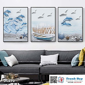 Bộ 3 tranh canvas treo tường Decor Đại dương xanh - DC270