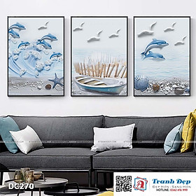 Mua Bộ 3 tranh canvas treo tường Decor Đại dương xanh - DC270