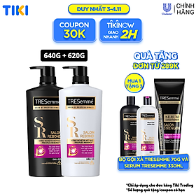 Combo Dầu gội & Dầu xả TRESEMME Salon Rebond dưỡng tóc hư tổn Với Công nghệ Tái kết nối Keratin ngăn gãy rụng đến 98% 640g + 620g