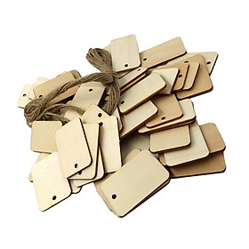 50 Pieces Natural Unfinished Blank Wood Tags Wooden Gift Tags Labels for Wedding Party Craft with Rope