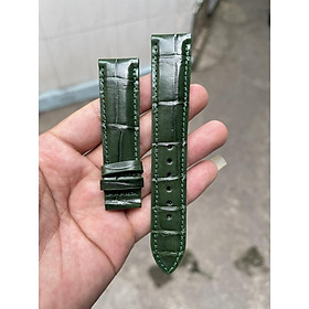 Dây Đồng Hồ Da Cá Sấu Thật Giá Rẻ Vân Đốt Tre, Màu Xanh Lá Size 18mm, 20mm, 22mm (Tặng kèm khoá, chốt, tool)