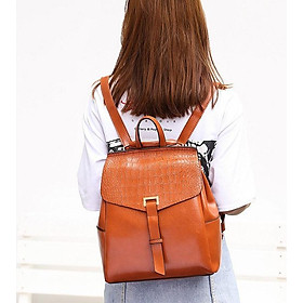 Women's College Style Backpack Crocodile Leather Texture Student Bag