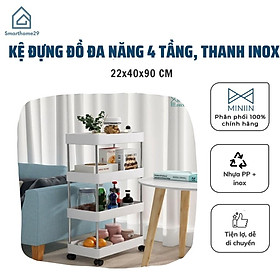 Kệ Để Đựng Đồ Đa Năng 4 Tầng - Thanh Inox - Giá Nhựa có lỗ Cao cấp[CÓ BÁNH XE] màu trắng - Hàng Loại 1 - Chính Hãng MINIIN